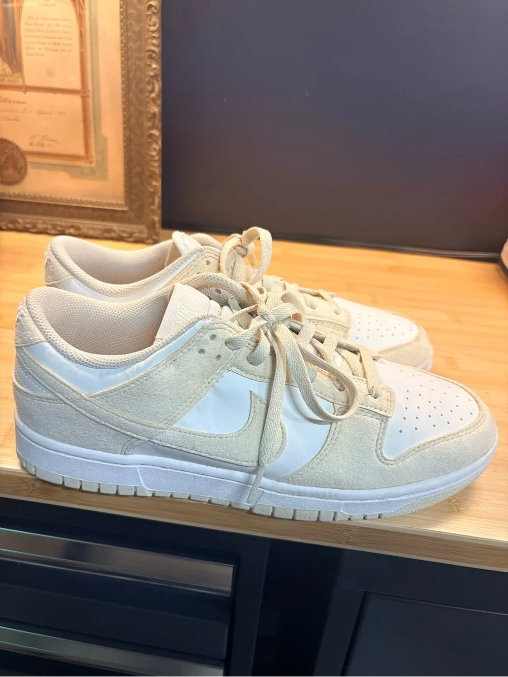 Nike Beige and White Low-Top Suede Sneakers